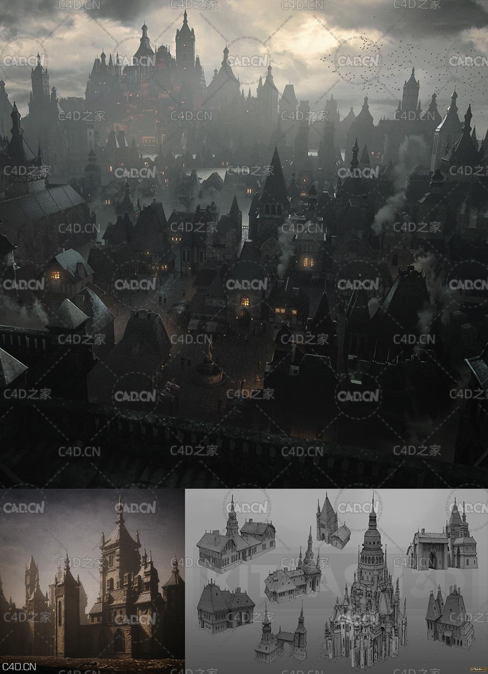 黑暗城堡建筑楼房3D模型 KitBash3D – Dark Fantasy (OBJ/FBX/MAX格式) - C4D之家 - DarkFantasy_ProductShot_Sq_002_1024x.jpg