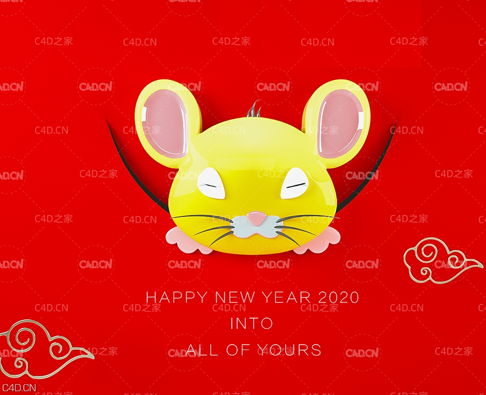 C4D鼠年 卡通红包鼠海报模型