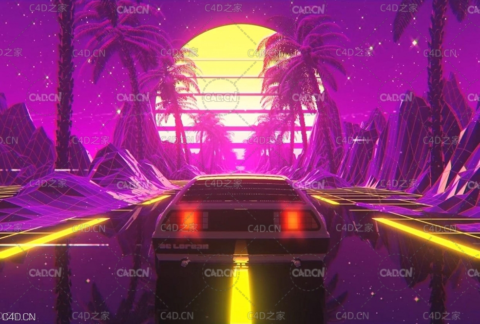 C4D+AE汽车行驶科幻场景循环动画教程 Create A Retro Delorean Loop in C4D and AE