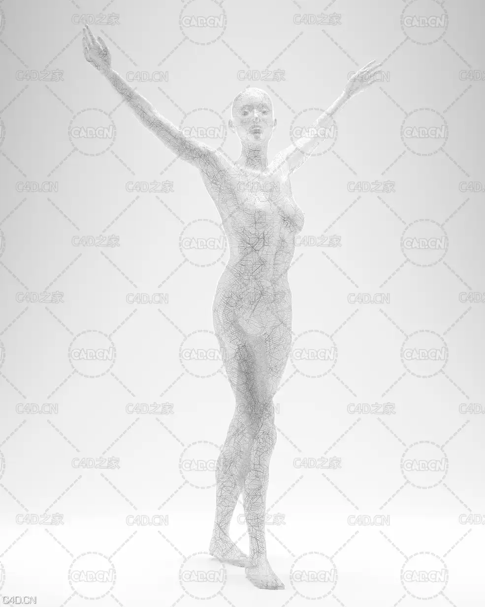 舞动的半透明网格女人C4D动画模型 Clear