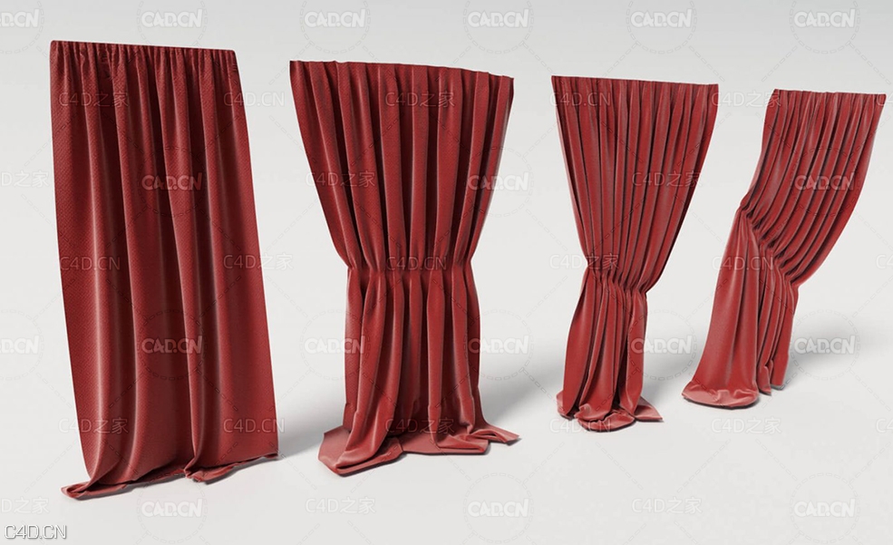 4种不同形态的窗帘 Cinema 4D 3D Model Curtains