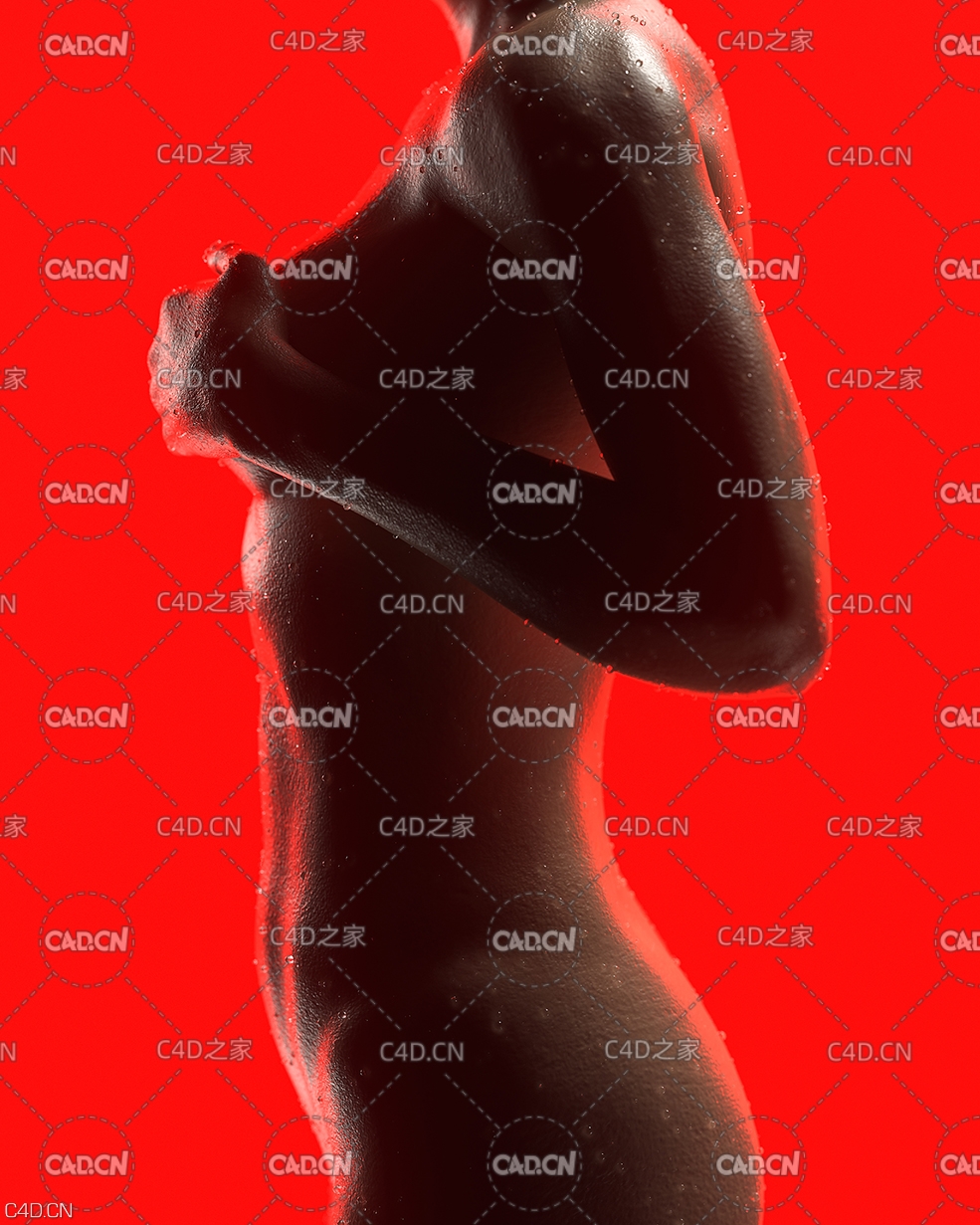 C4D Redshift模型工程：满身水珠的女性人体 Red