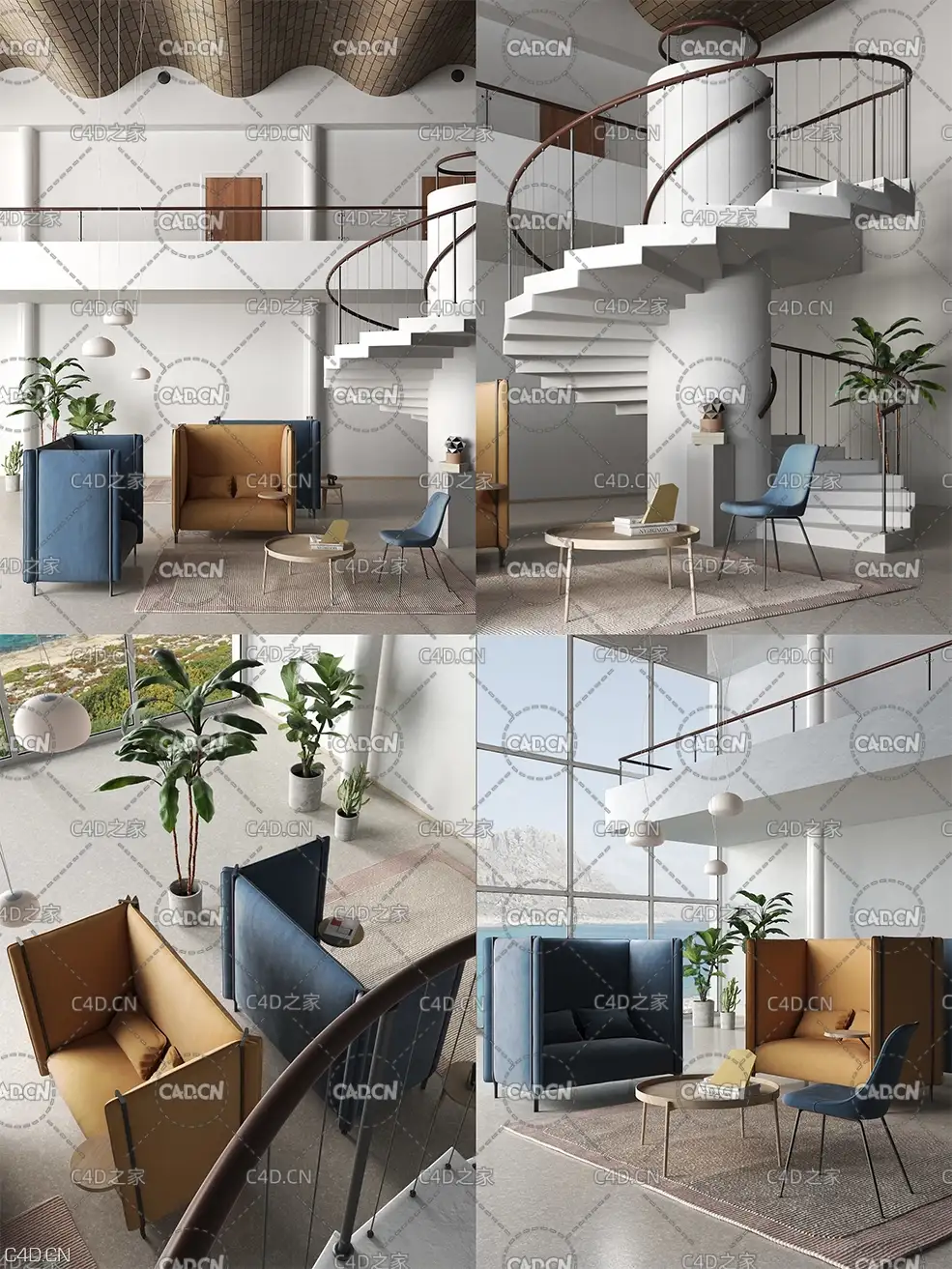 C4D室内模型：海景房客厅旋转楼梯 CGTrader – BeInspiration 83 3D models
