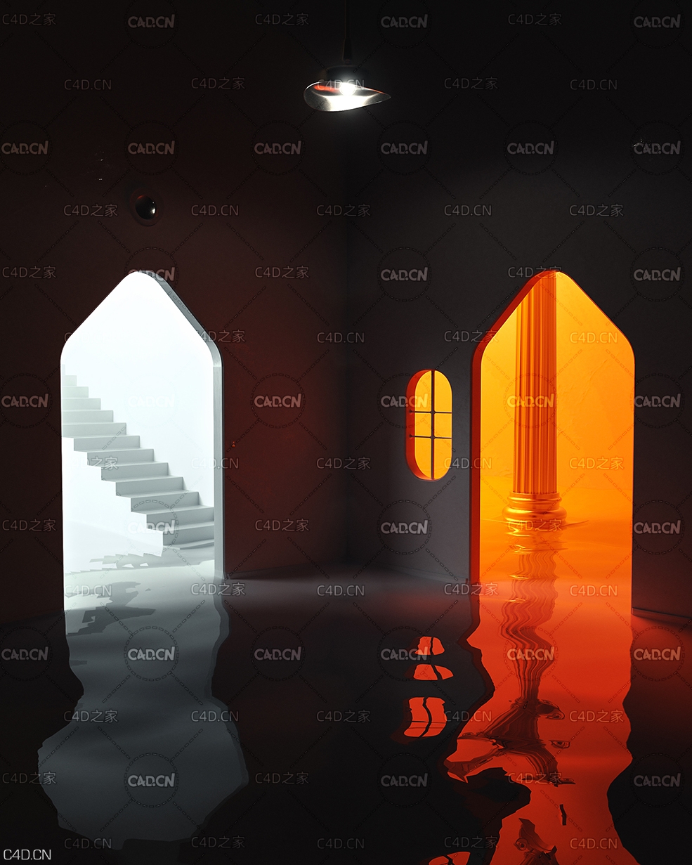 C4D Redshift工程：异形门口建筑渲染 Doorway