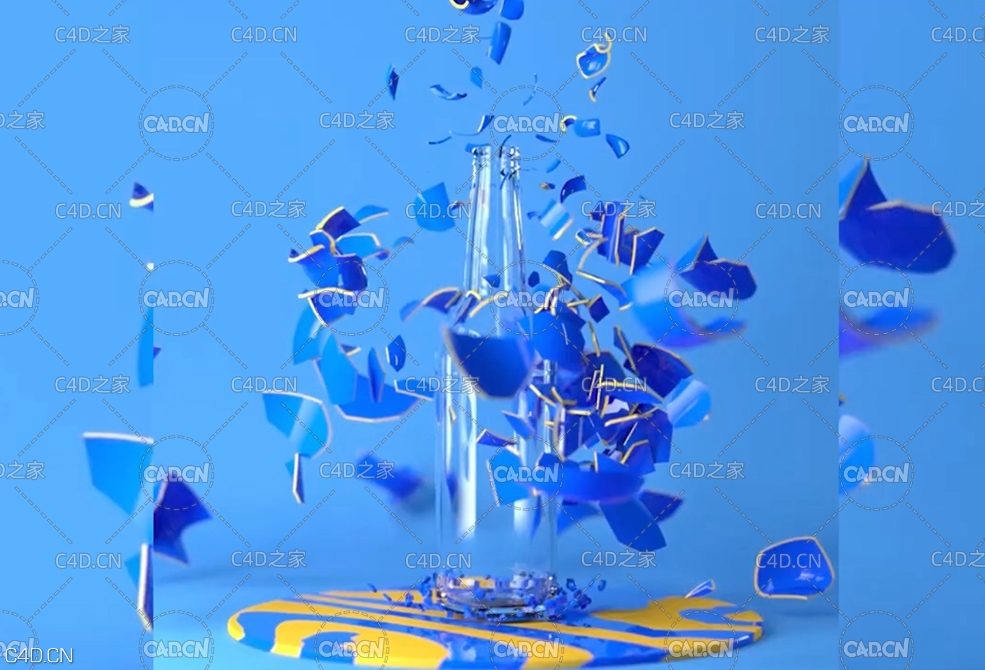 C4D酒瓶破碎动画教程 Bottle Reveal - Voronoi Fracture and Ghost Collider