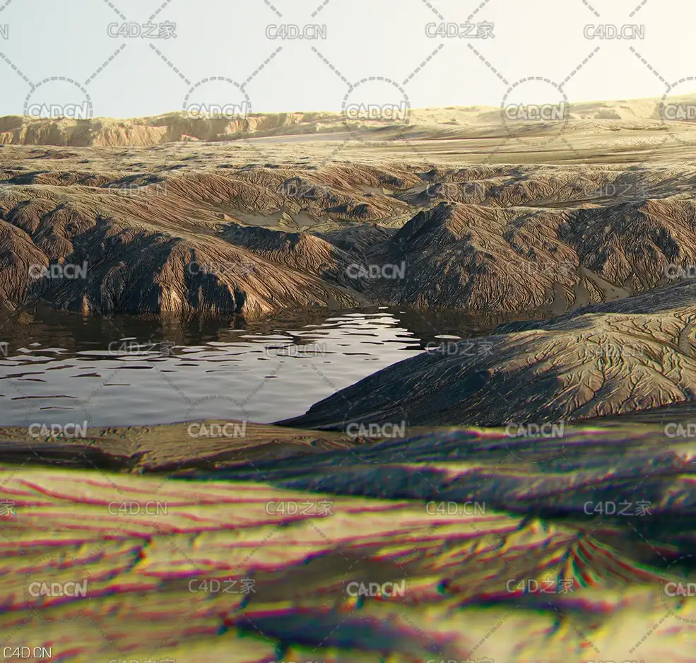 C4D Redshift工程：外星山谷水坑 Riverside