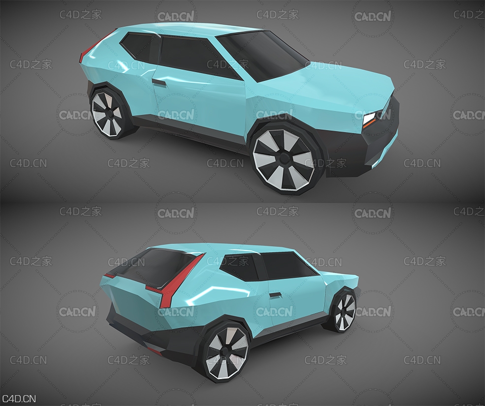低面多边形沃尔沃SUV汽车C4D模型 Lowpoly Volvo suv concept - C4D之家 - render-(2).jpg