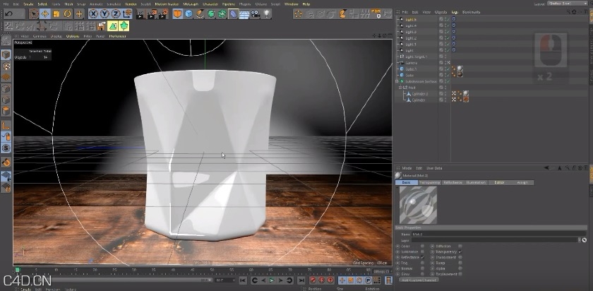 C4D酒杯玻璃杯网格建模教程 Faceted Whiskey Glasses - Sub D mesh modeling tutorial