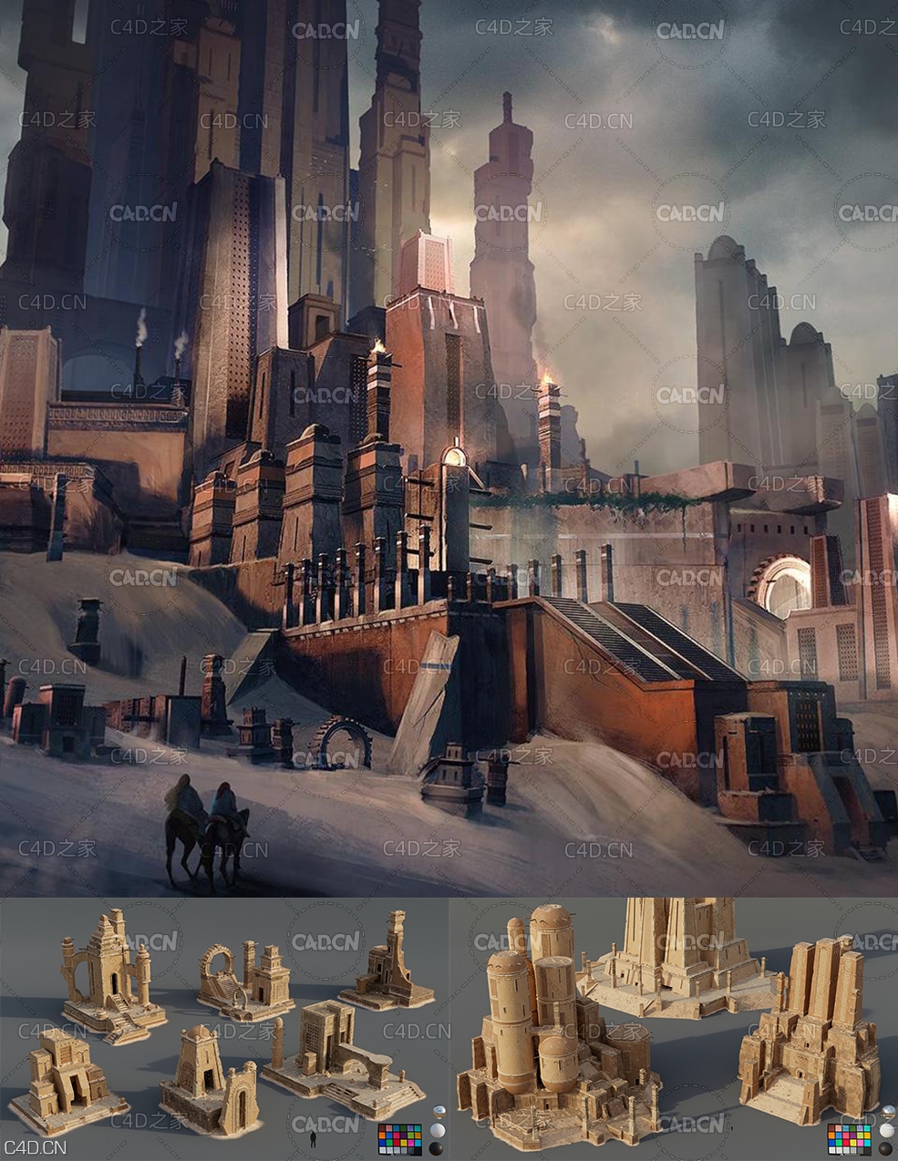 古代神殿建筑3D模型 Kitbash3d – Anncient Temples (OBJ/FBX/MAX/MA/Blend格式)