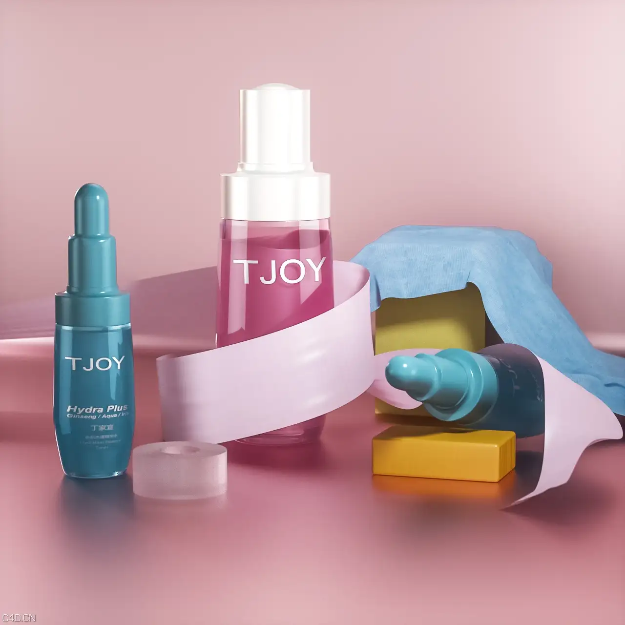 c4d oc渲染化妆品场景练习 - C4D之家 - 瓶身玻璃材质 瓶盖塑料材质