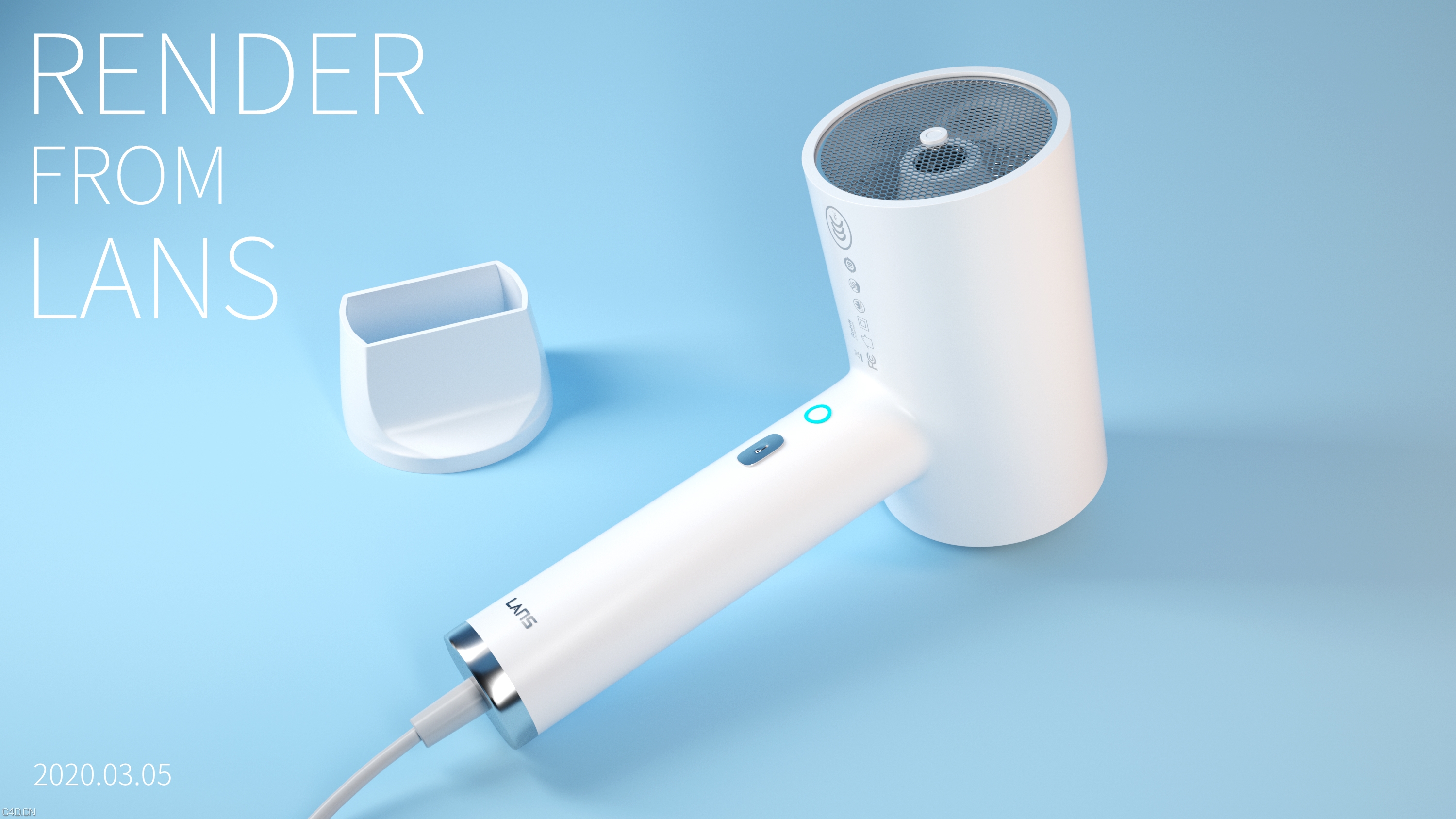 吹风筒 C4D OC渲染 - C4D之家 - 吹风筒-白色.jpg