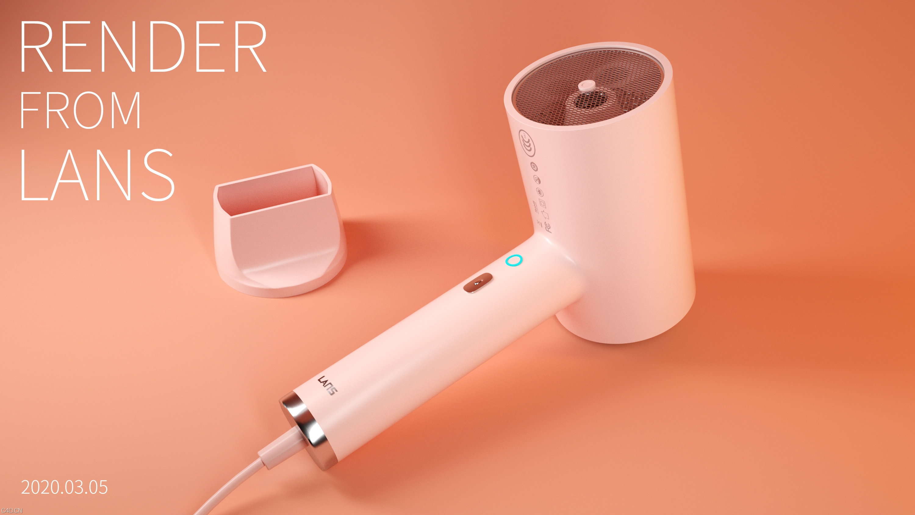 吹风筒 C4D OC渲染 - C4D之家 - 吹风筒-橙红.jpg