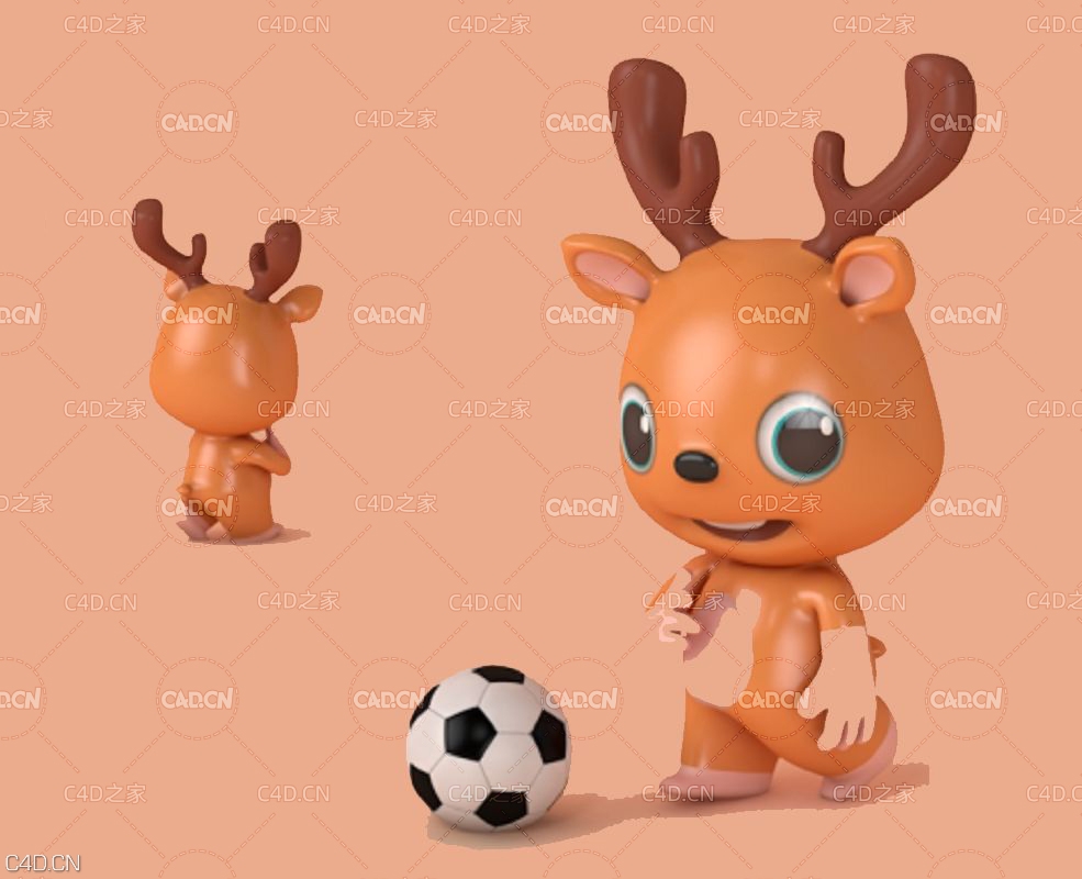 C4D卡通吉祥物小鹿角色建模与渲染中文案例教程