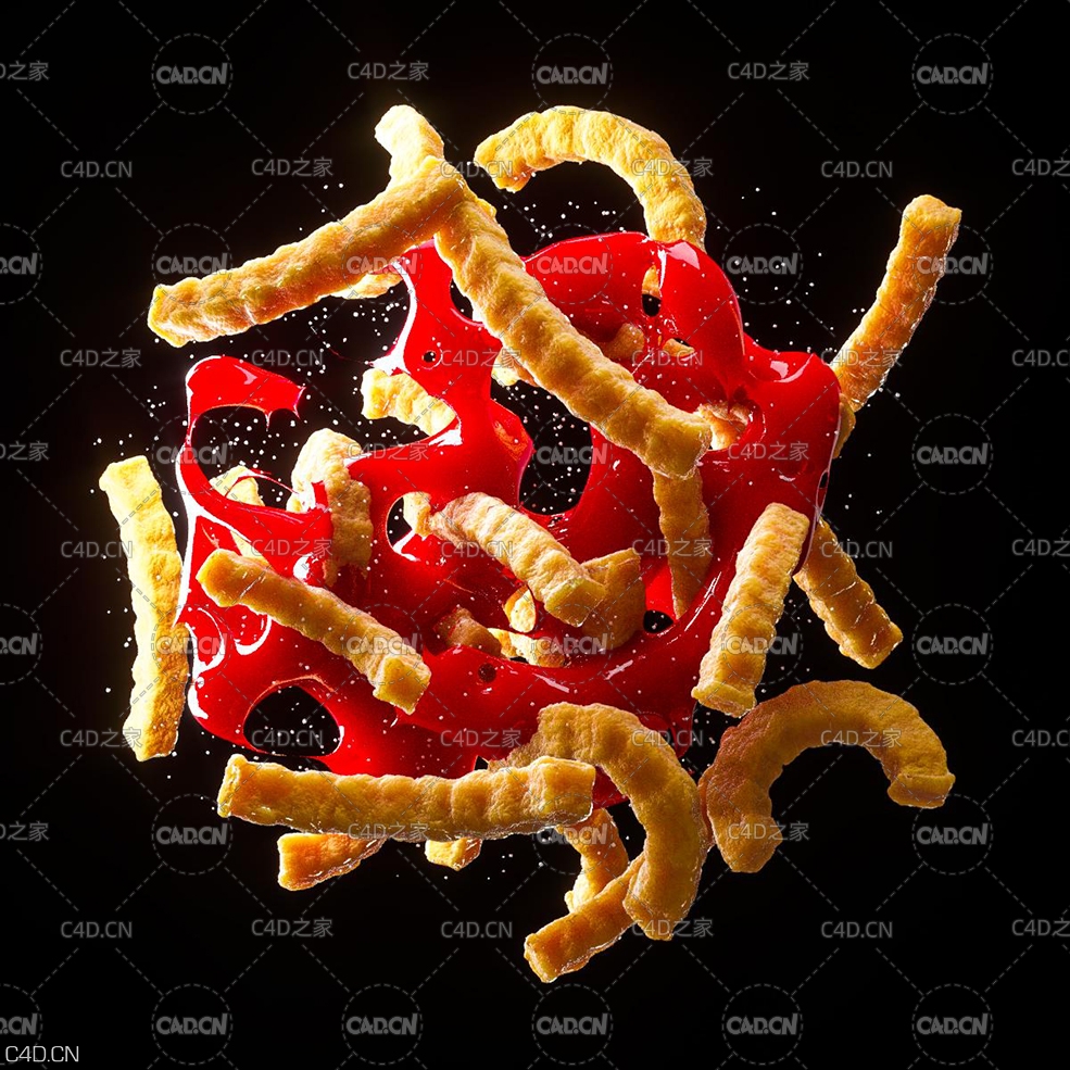 C4D薯条番茄酱广告动画案例教程 Creating Realistic French Fries in Cinema4D Octane