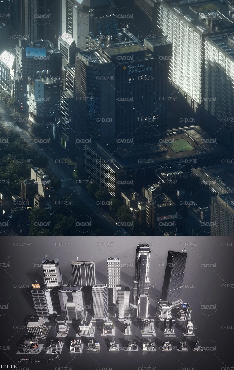 未来科幻东京城市楼房建筑3D模型 KitBash3D – Neo Tokyo 2 (C4D/MAX/OBJ/FBX格式)