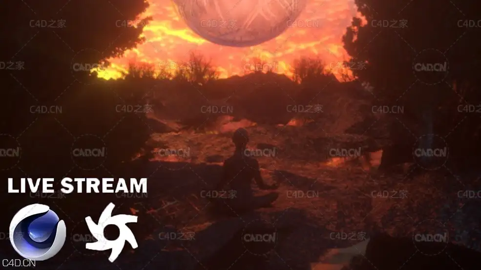 C4D OC夕阳下的朝圣者场景教程