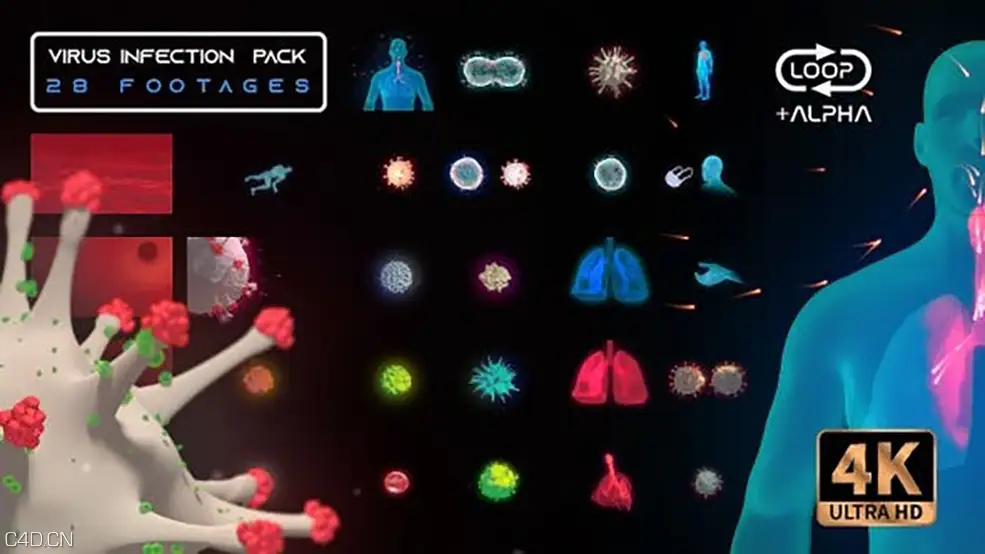 病毒细菌医学相关视频素材 Virus Infection Medical HUD Body Pack