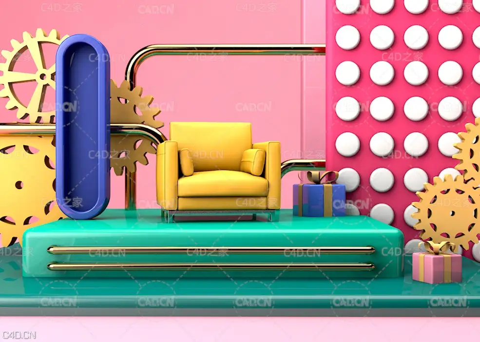 C4D电商海报背景设计 C4D Fresh Furniture E-Commerce Festival Scene Model