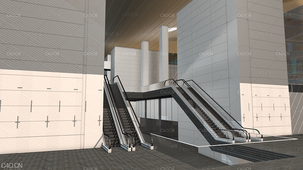 商场室内双向电梯模型 Cinema 4D 3D Model Lobby - C4D之家 - 0.jpg