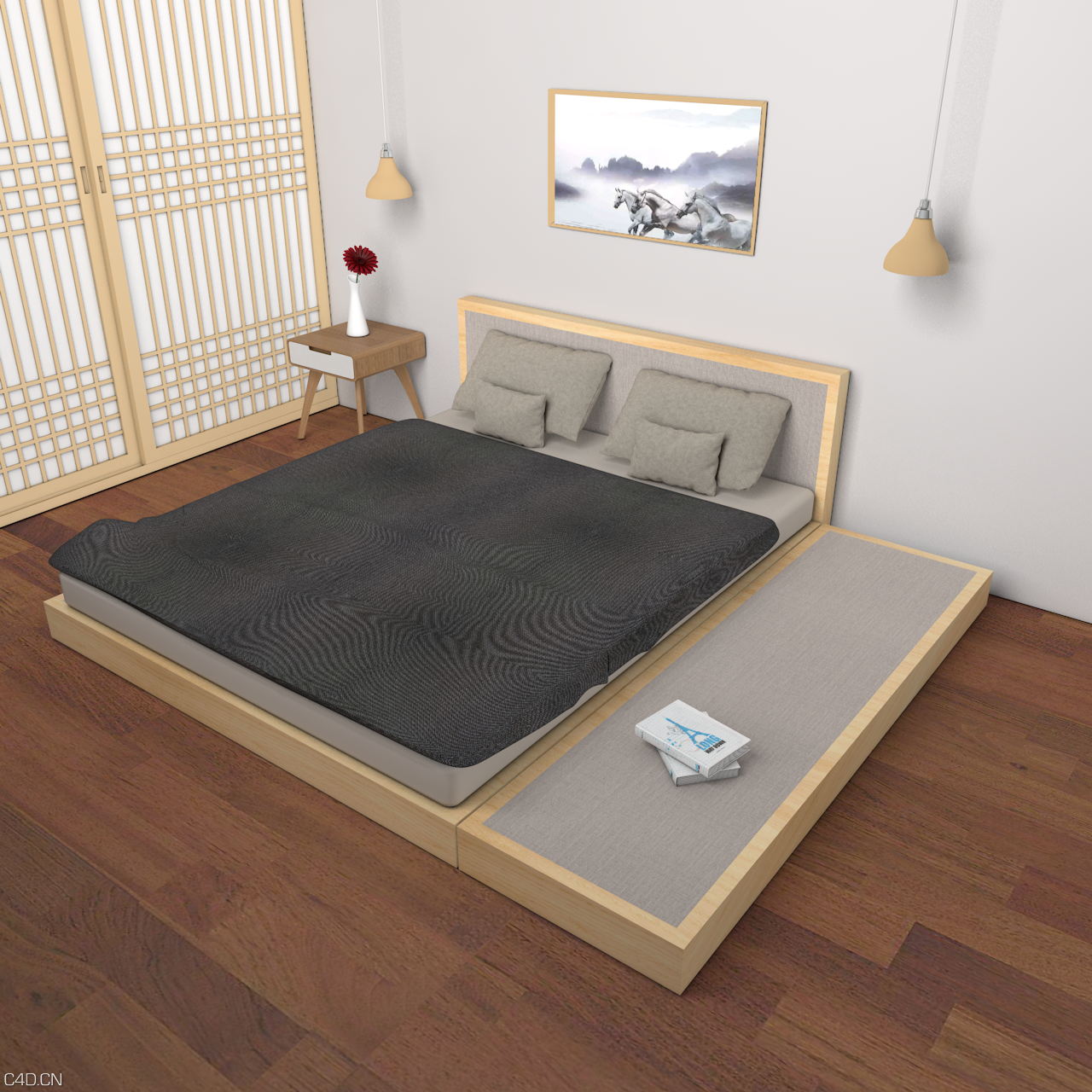 简约矮床日式风格 - C4D之家 - 矮床3.png