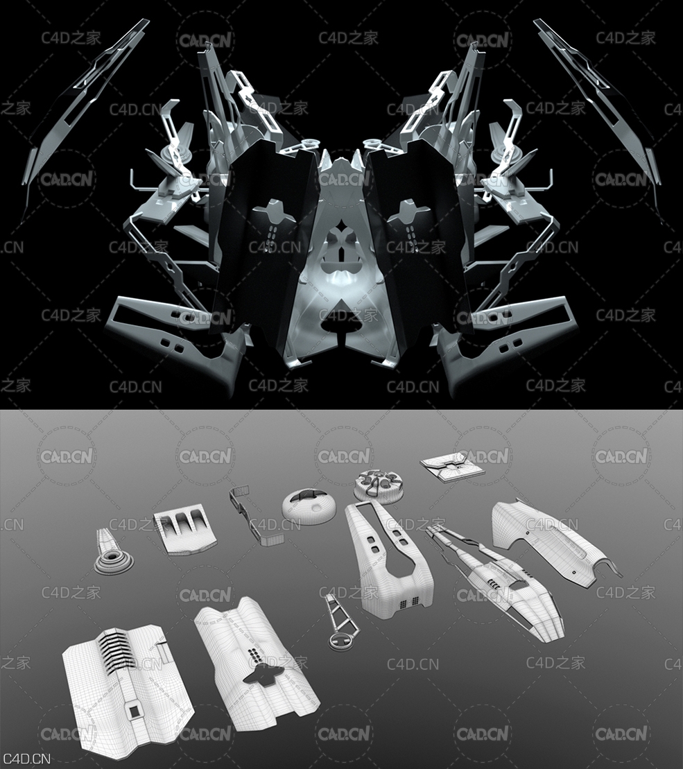 机械零件C4D模型 TristanGieler Mech Subdiv Kitbash 01