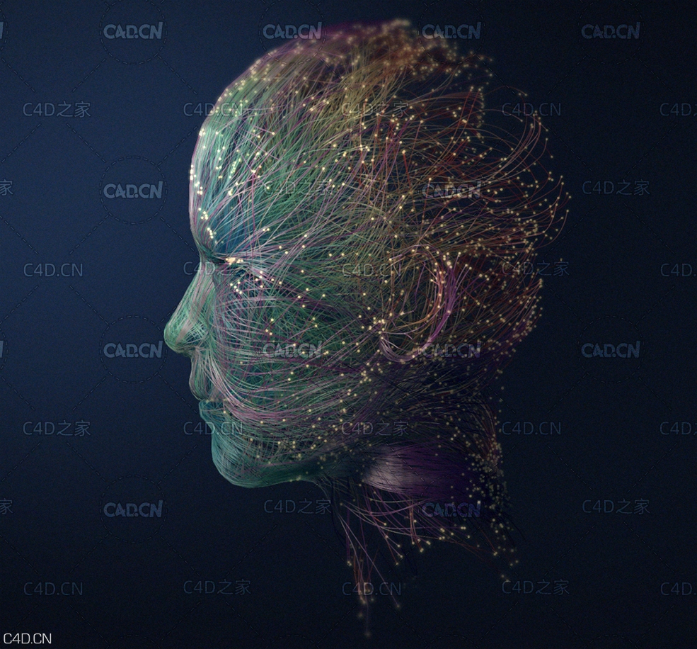 C4D用X-Particles粒子插件制作三维人物头像粒子线条生长动画教程I