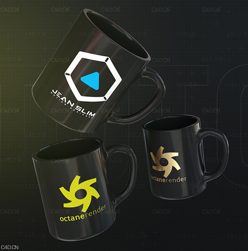 C4D Octane Render黑色陶瓷水杯 Logo com Octane - C4D之家 - thumn.jpg