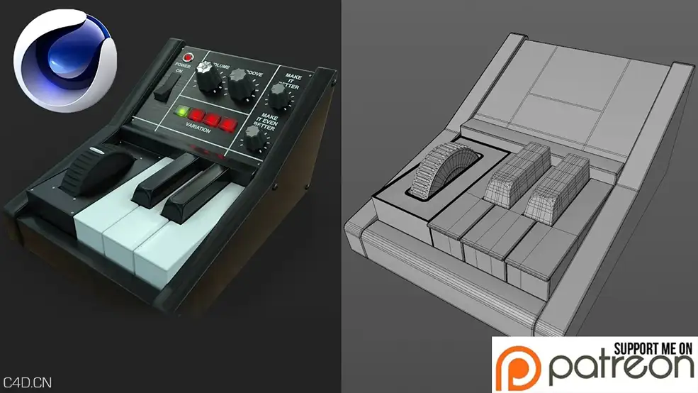 C4D迷你钢琴控制器建模视频教程 FUN KEYS MODELING - PART 1-2 (Cinema 4D Tutorial)