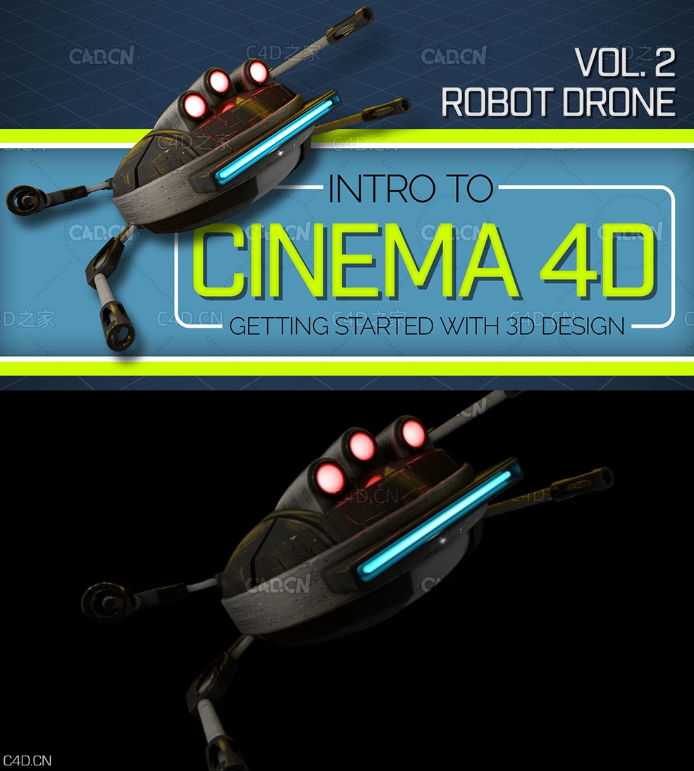 C4D科幻飞行器建模视频教程 Skillshare – Intro to Cinema 4D Vol.2 Robot Drone