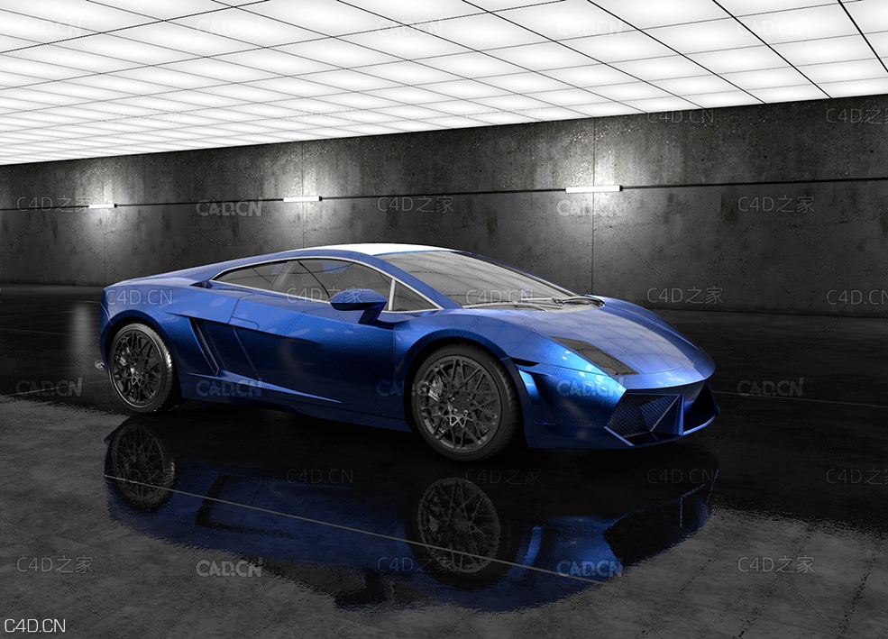 蓝色跑车C4D模型 汽车背景环境渲染