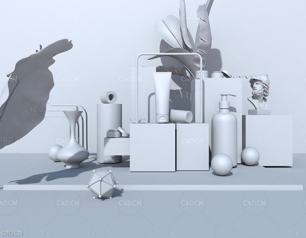 c4d孟菲斯风格设计 c4d Octane化妆品产品渲染工程 - C4D之家 - 孟菲斯风格-C4D模型搭建.jpg