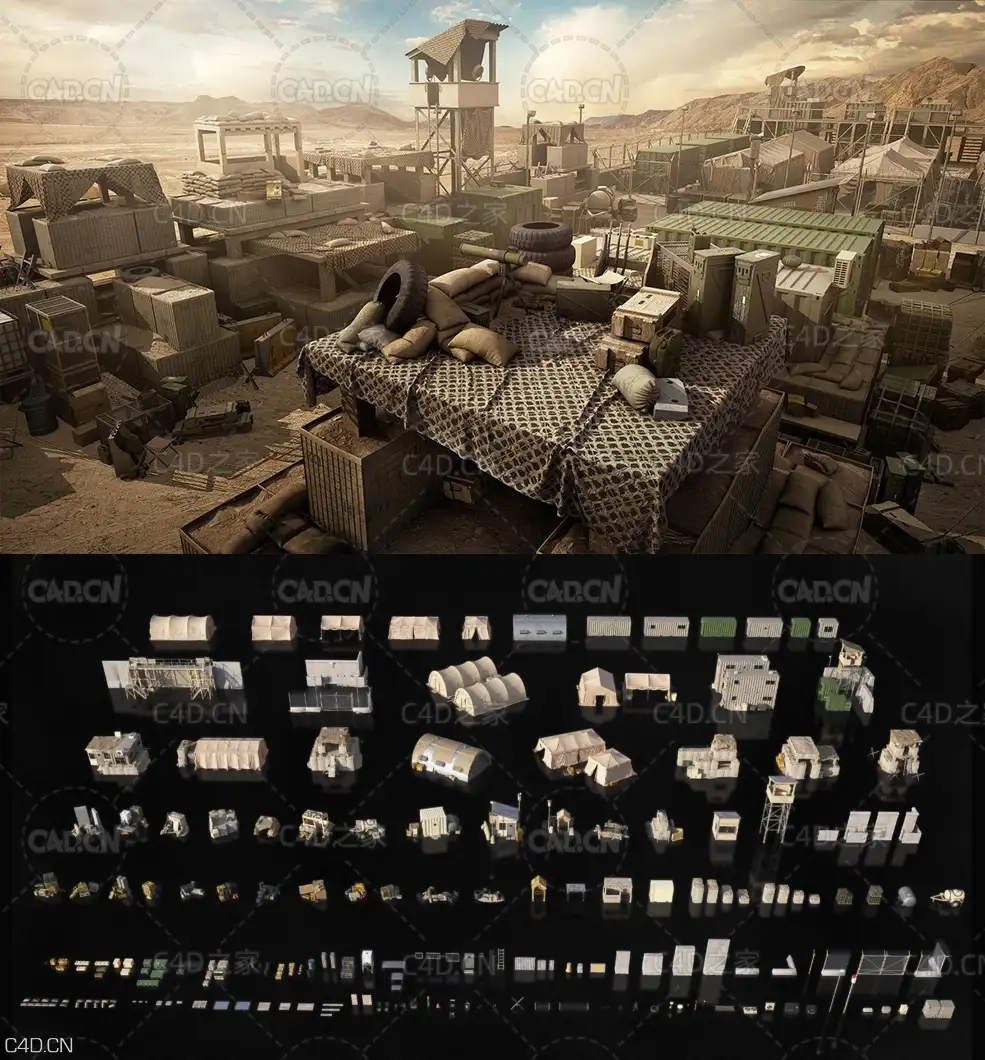 军事战争前线掩体建筑工事设备3D模型合集 Kitbash3D – Military Outpost - C4D之家 - EXMjk6LXQAwaeg-.jpg