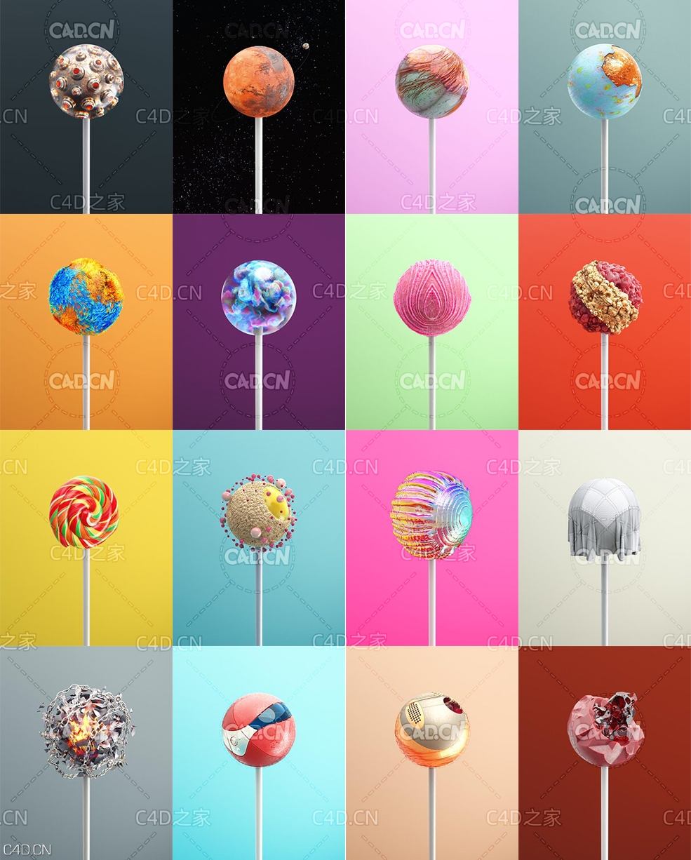 16组C4D Redshift创意棒棒糖科幻球体工程合集