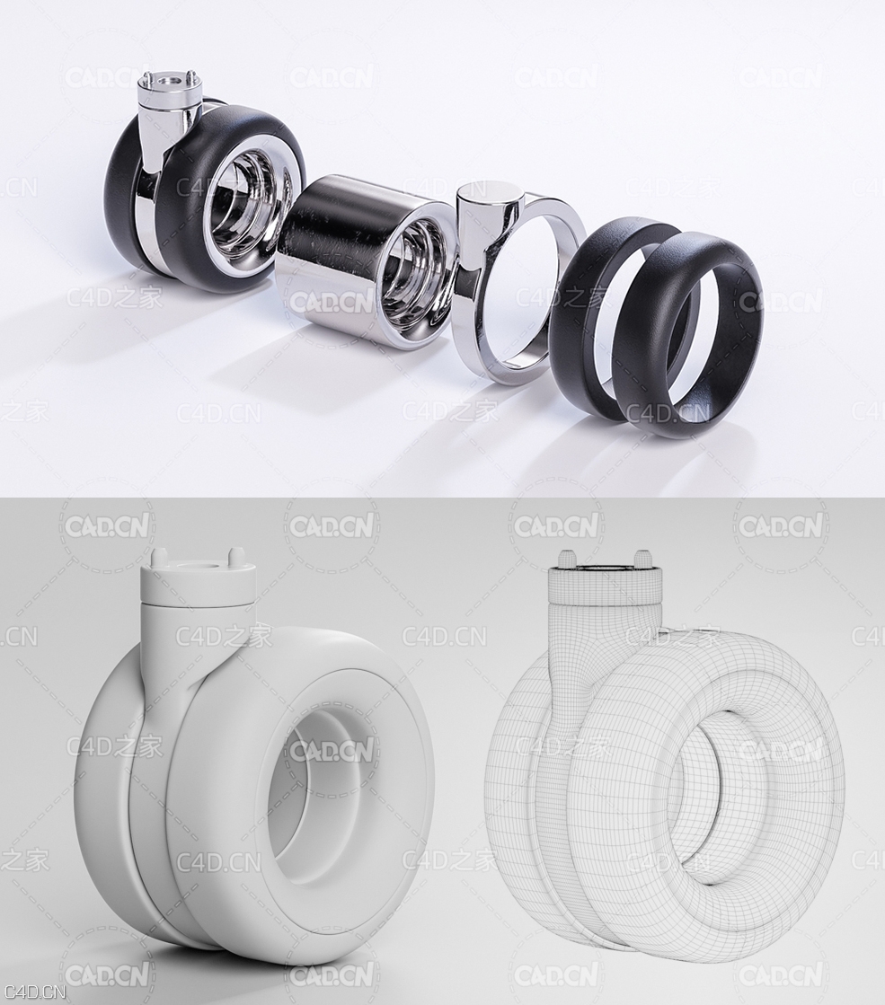 苹果Mac Pro轮子 Apple Mac Pro脚套件 Apple Mac Pro Wheels - 3D model - C4D之家 - W_beauty_.jpg
