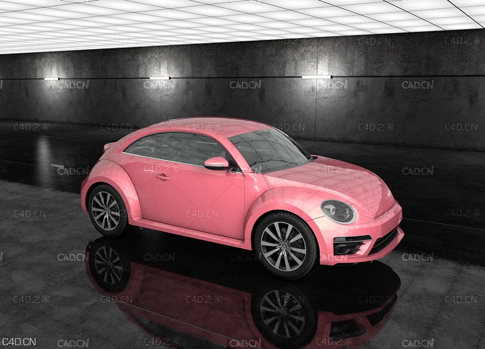 粉色大众甲壳虫汽车C4D模型