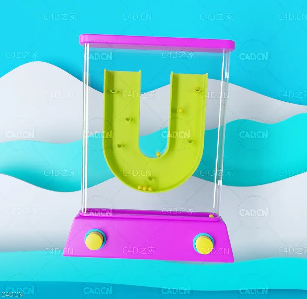 C4D Octane工程：漂浮在海洋上的卡通字母U工程 game U