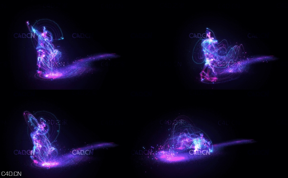 C4D+AE舞蹈人物动画 光线人物动画工程(含RH Character Tools v1.04 人物绑定脚本)