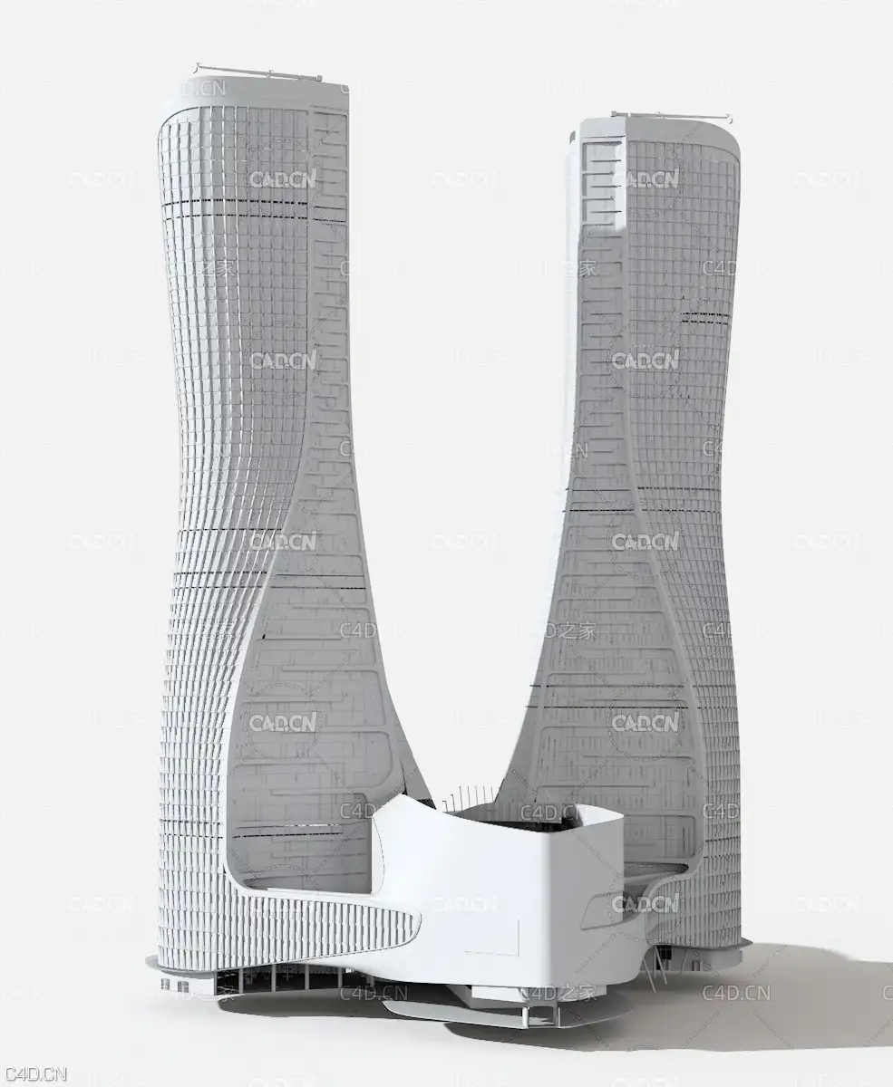 现代城市高层双子建筑 双塔建筑C4D模型