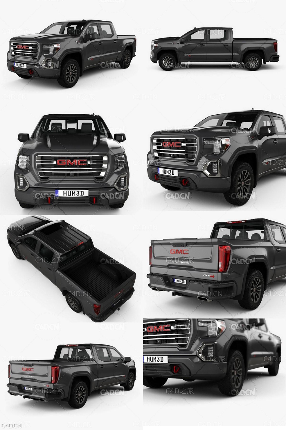 2019款GMC SIERRA 1500皮卡汽车C4D模型 GMC Sierra 1500 Crew Cab Short Box AT4 2019