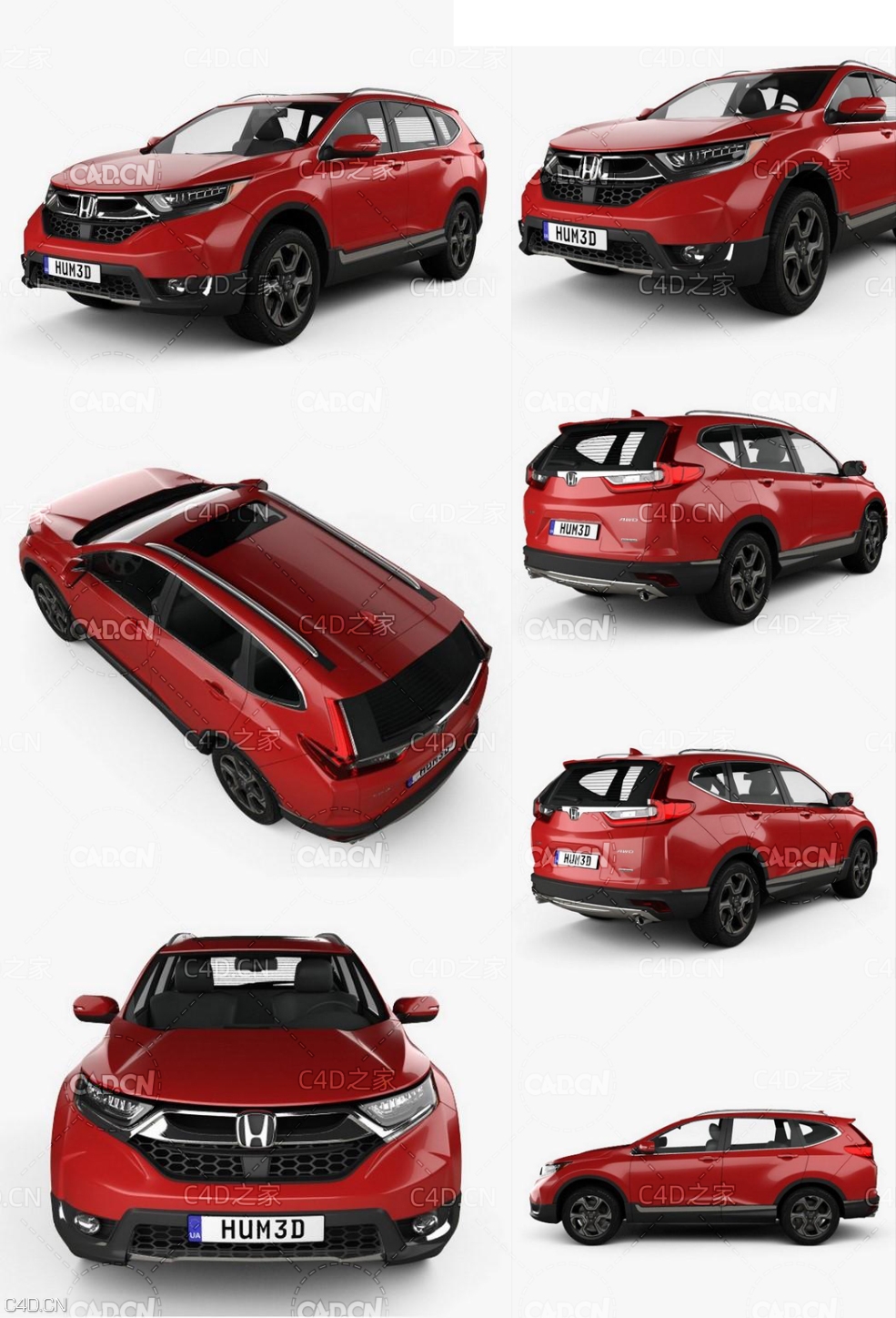 本田CRV越野车 城市SUV汽车C4D模型 Honda CR-V Touring 2017 3D Model