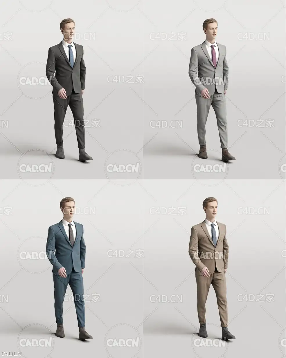 穿西装行走中的年轻外国男士C4D模型 Humano Elegant man standing 3D model