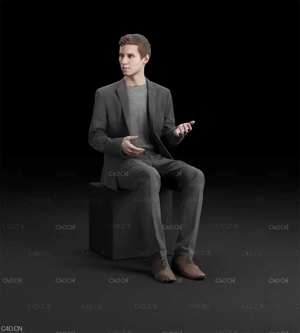 西装革履的优雅商务男士坐着讲话人物3D扫描模型