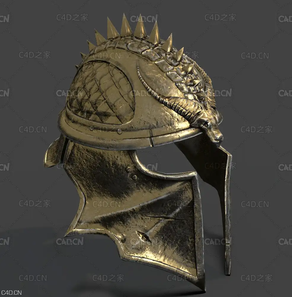 中世纪武士金属头盔C4D模型 Inquisitors Helmet