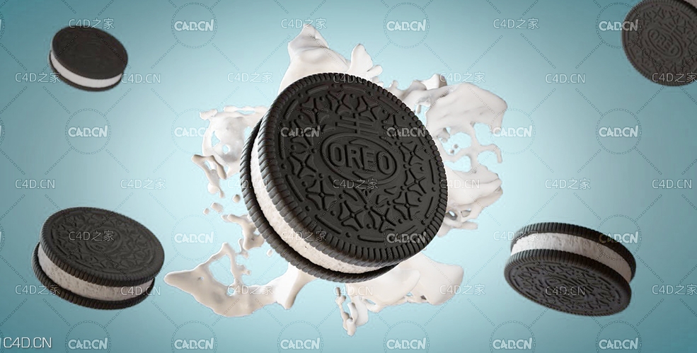 C4D利用rf流体插件制作奥利奥夹心饼干动画教程Oreo Poster In Cinema 4d R21 Tutorial