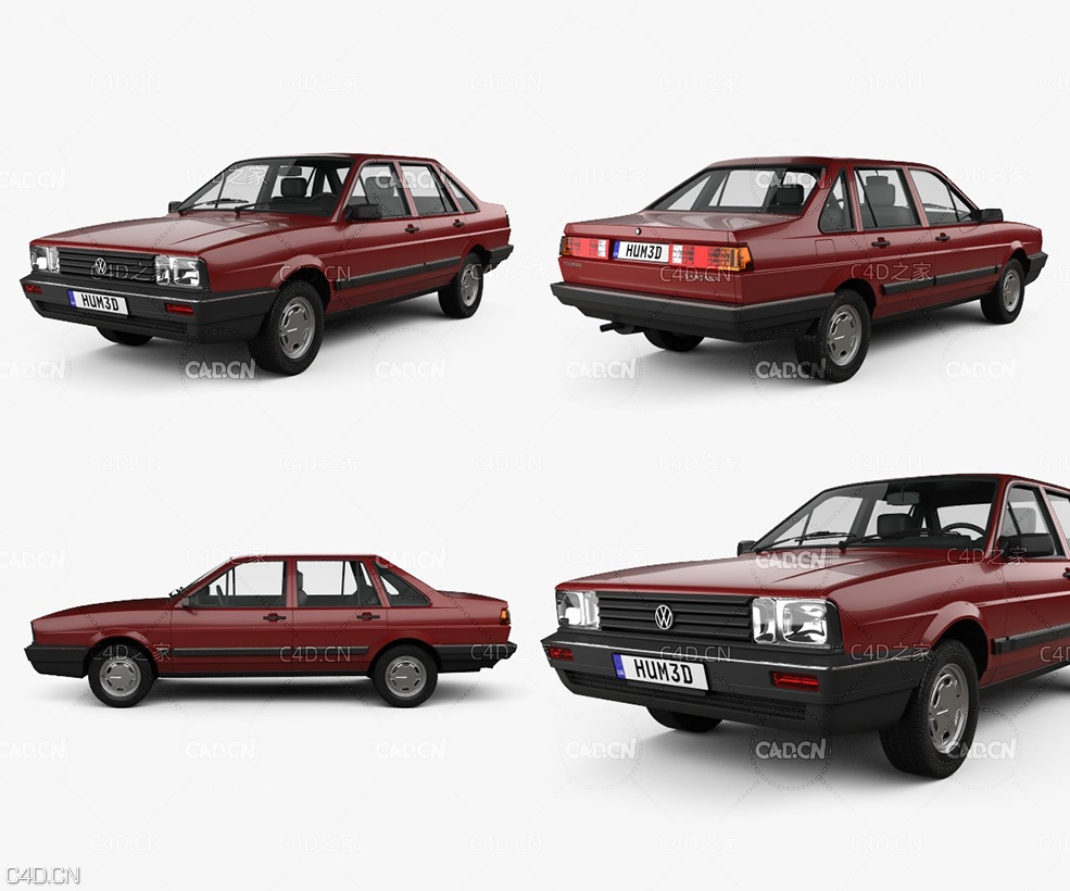 经典老款大众汽车桑塔纳轿车C4D模型 Volkswagen Santana CN-spec 1985 3D model - C4D之家 - 1.jpg