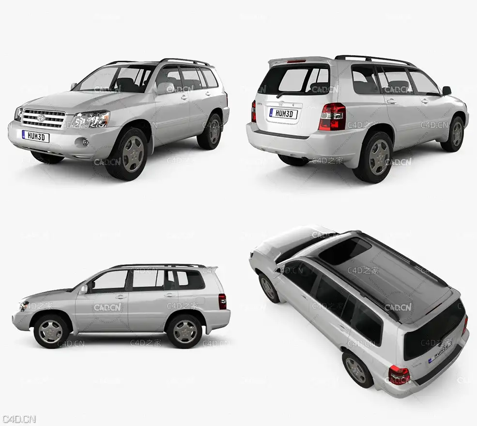 老款丰田汉兰达越野汽车C4D模型 Toyota Highlander (XU20) 2003 3D model