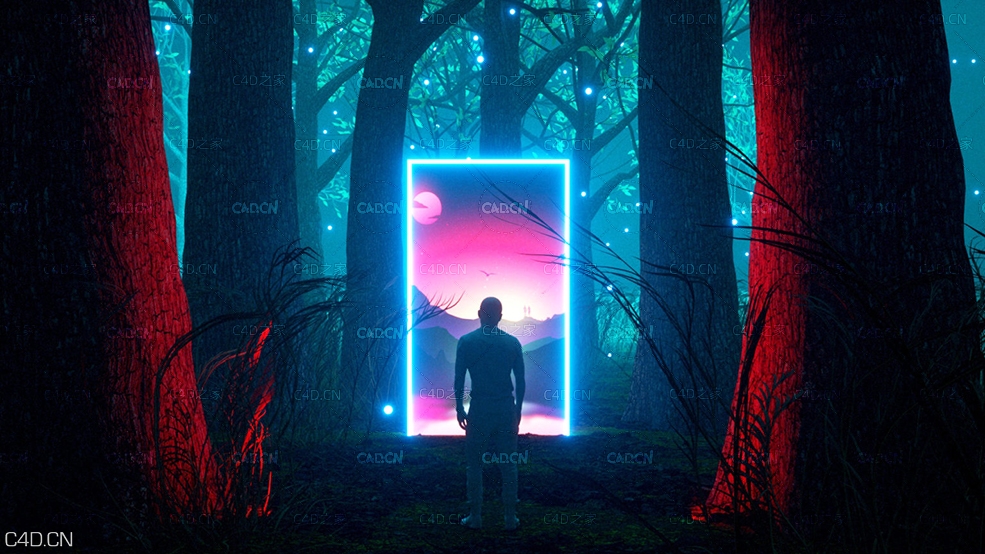 C4D使用oc渲染森林夜景中科幻场景(含工程文件)