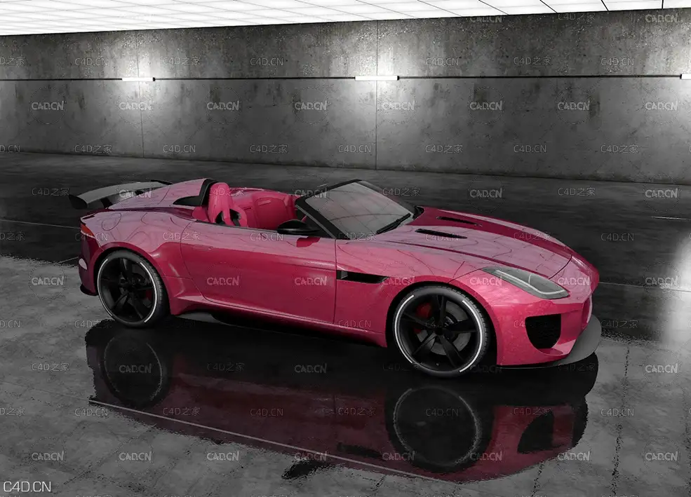 玫瑰红跑车C4D模型 rose red roadster standard renderer Decors & 3D Models