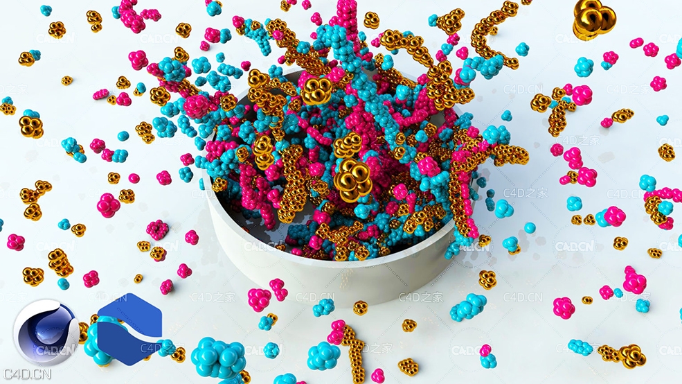 C4D粘连的流体圆球粒子动画工程
