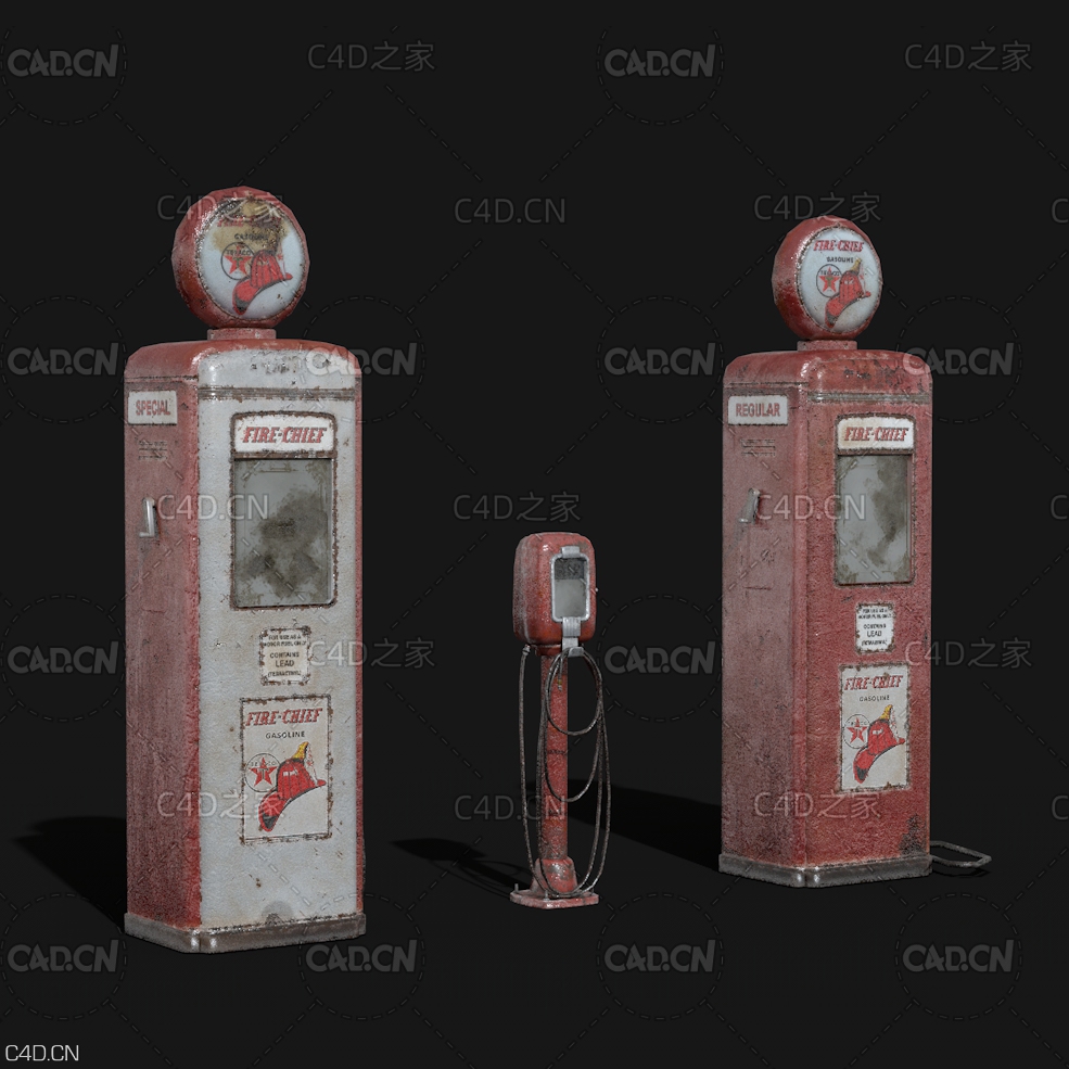破旧的加气站 旧气泵设备 Old Gas And Air Pumps - C4D之家 - gaspumps.jpg